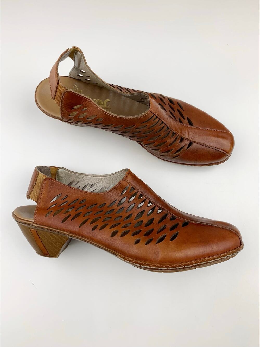 Rieker Antistress Sinaga Brown Leather Slingback Shoes Comfort Women's 39 US 8